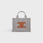 SMALL CABAS THAIS IN STRIPED TEXTILE NAVY BLUE